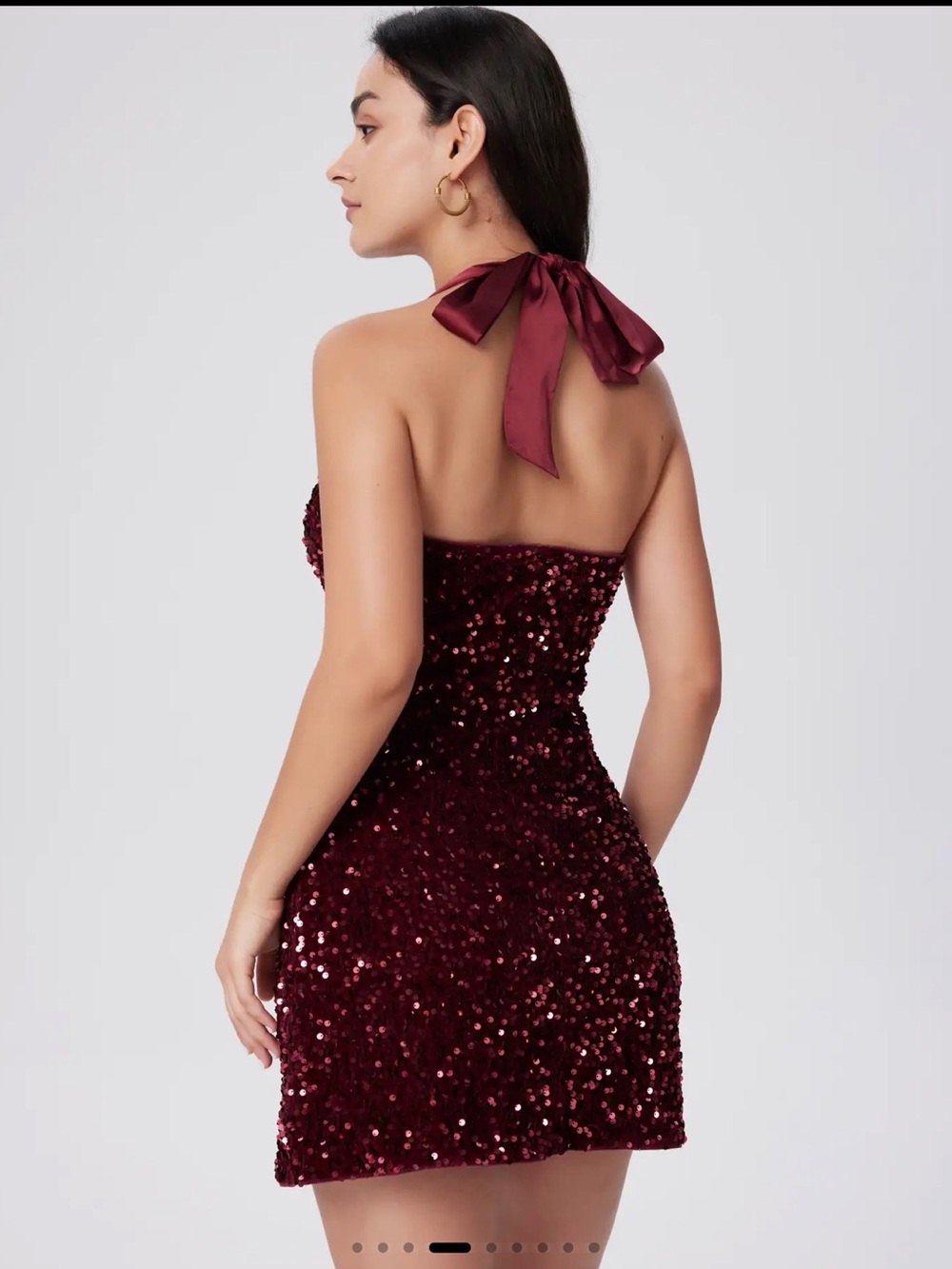 Cider Burgundy Sequin Halter Mini Dress - Picture 3 of 8